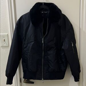 Zara Black Jacket with Plush Collar